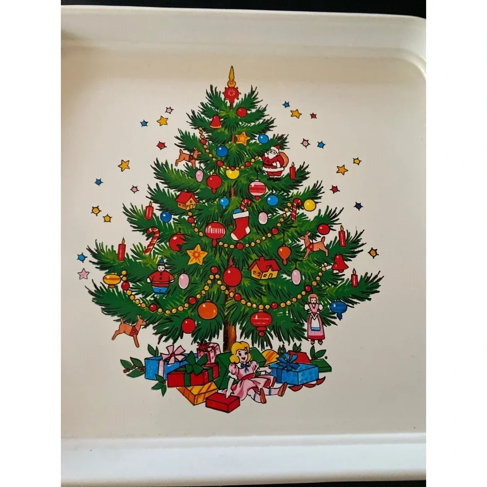 Set of 2 1980's Plastic Christmas Tree Serving Trays Plates